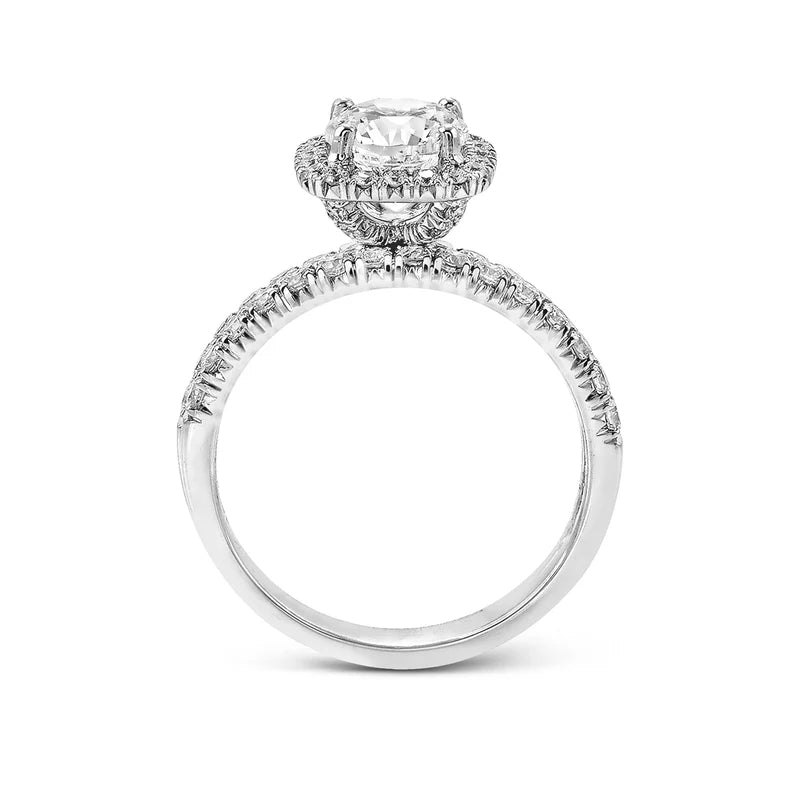 Simon G., 18K White Gold Semi Mount Engagement Ring With Round Center