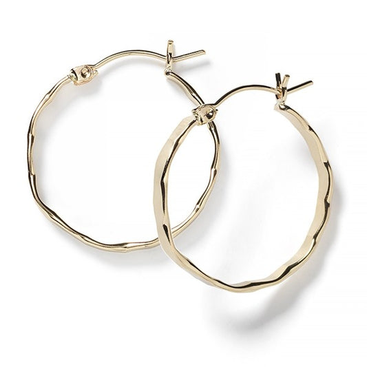Southern Gates Gold Plated Hammered Round Hoop Earrings (25mm)
