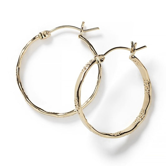 Southern Gates Gold Plated Hammered and Textured Round Hoop Earrings (25mm)