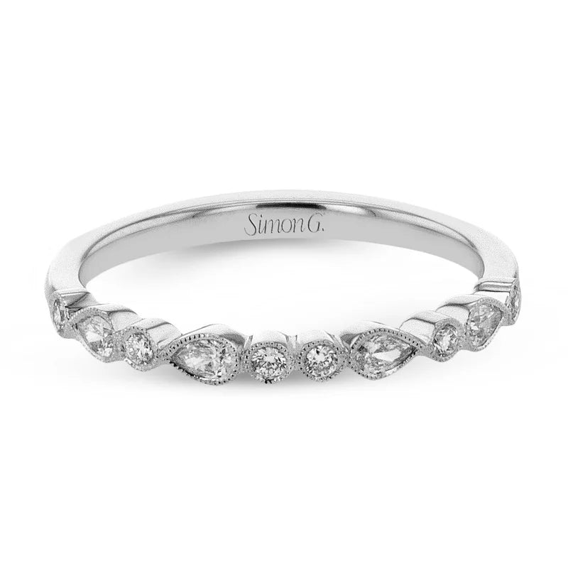Simon G., Wedding Band in 14K White Gold with Diamonds