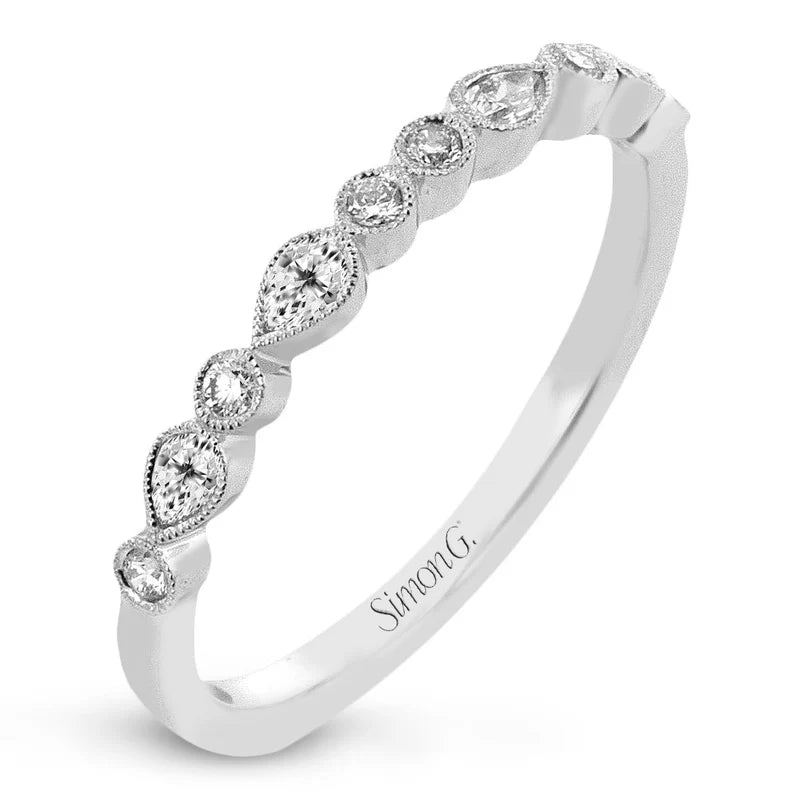 Simon G., Wedding Band in 14K White Gold with Diamonds