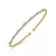 Gabriel & Co., 14K White-Yellow Gold Bujukan Bead Cuff Bracelet with Diamond Stations