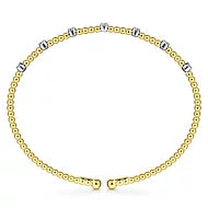 Gabriel & Co., 14K White-Yellow Gold Bujukan Bead Cuff Bracelet with Diamond Stations