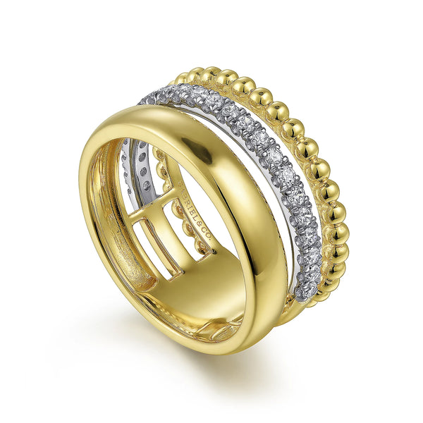 Gabriel & Co., 14K White-Yellow Gold Wide Band Diamond Bujukan Ring