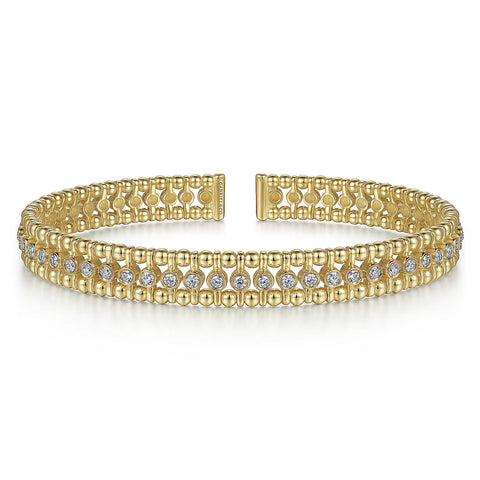 Gabriel & Co., 14K Yellow Gold Bujukan Bead Cuff Bracelet with Diamond Bezel Connectors