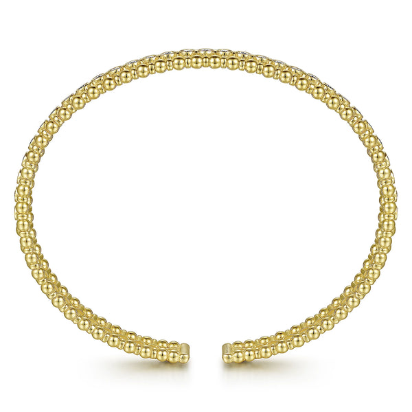 Gabriel & Co., 14K Yellow Gold Bujukan Bead Cuff Bracelet with Diamond Bezel Connectors