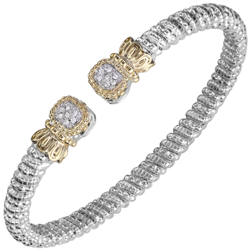 VAHAN 14K Yellow Gold, Diamond and Sterling Silver 4mm Open Cuff