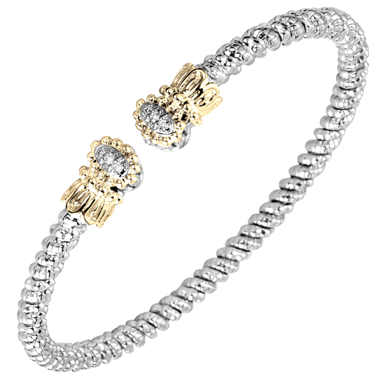 VAHAN 14K Yellow Gold, Sterling and Diamond 3mm Open Cuff Bracelet