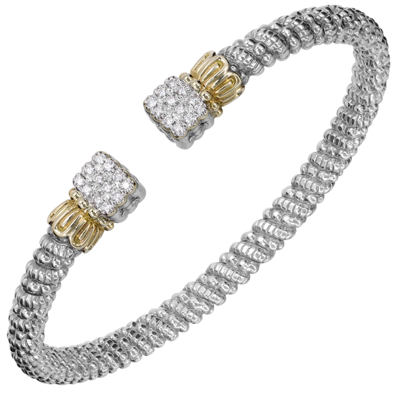 VAHAN, 14K Yellow Gold, Sterling and Diamond 3mm Open Cuff Bracelet