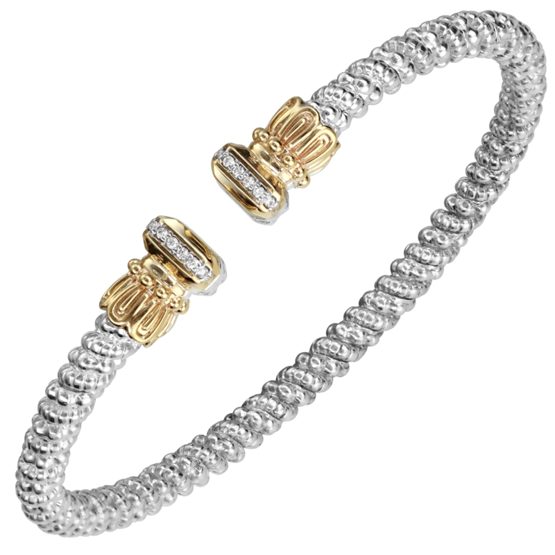 VAHAN 14K Yellow Gold, Sterling Silver and Diamond 3mm Open Cuff Bracelet