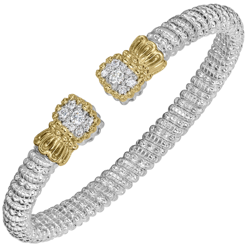 VAHAN 14K Yellow Gold, Sterling Silver, and Diamond 6mm Open Cuff Bracelet