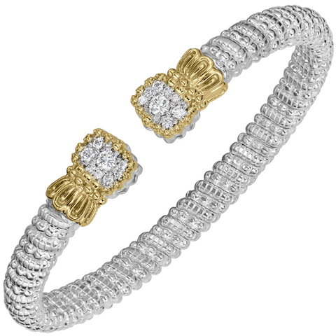 VAHAN 14K Yellow Gold, Sterling Silver, and Diamond 6mm Open Cuff Bracelet