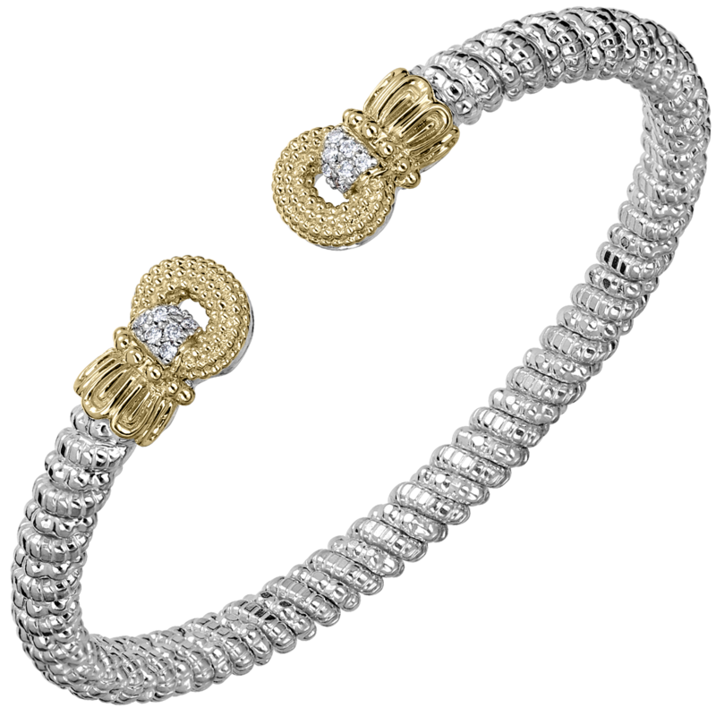 VAHAN 14K Yellow Gold, Sterling Silver, and Diamond 4mm Open Cuff