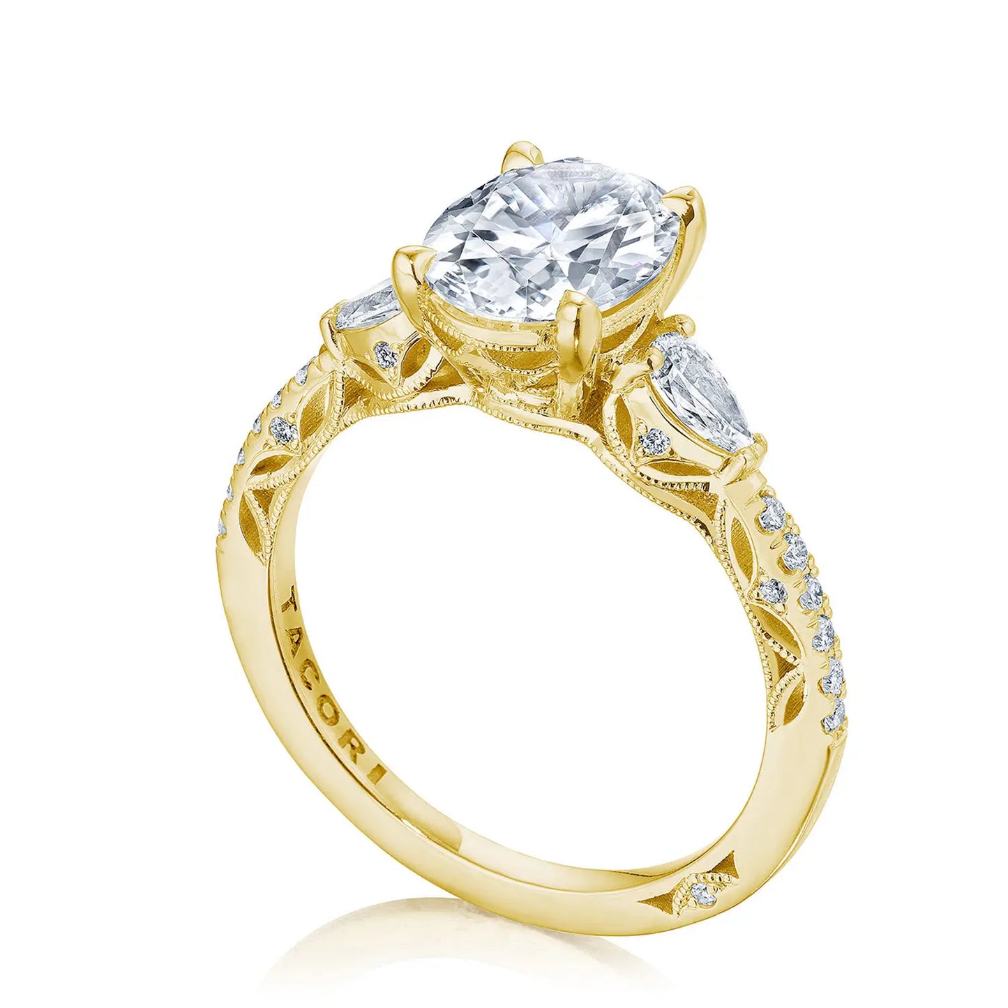 Tacori Dantela 18K Yellow Gold Oval Three Stone Semi-Mount Engagement Ring