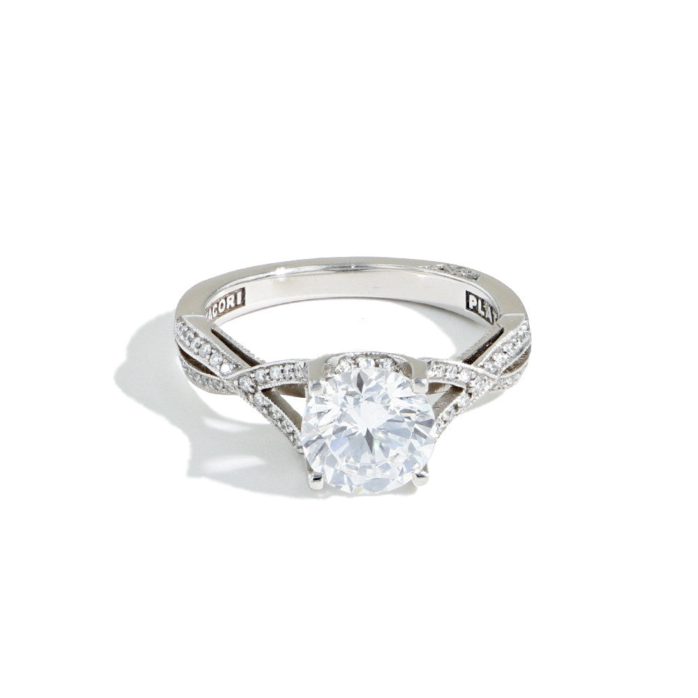 Tacori Ribbon Criss-Cross Diamond Engagement Ring With Round Center