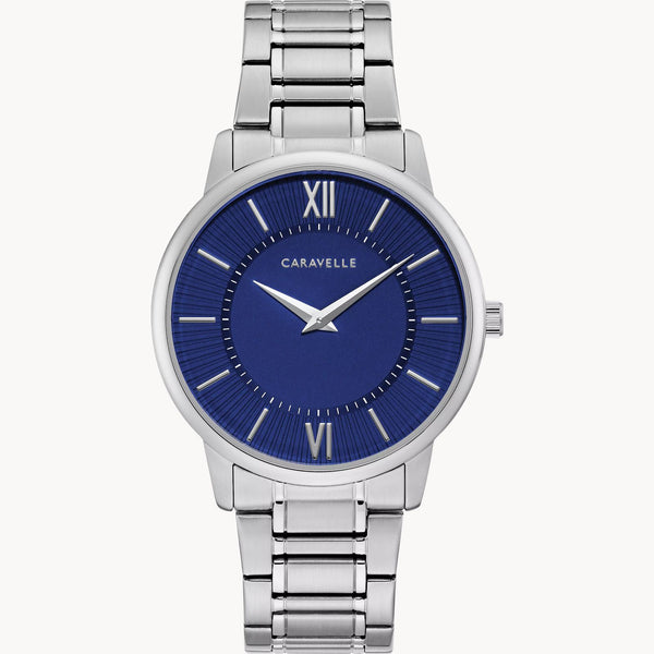 Caravelle Dress Stainless Steel Blue Dial Watch