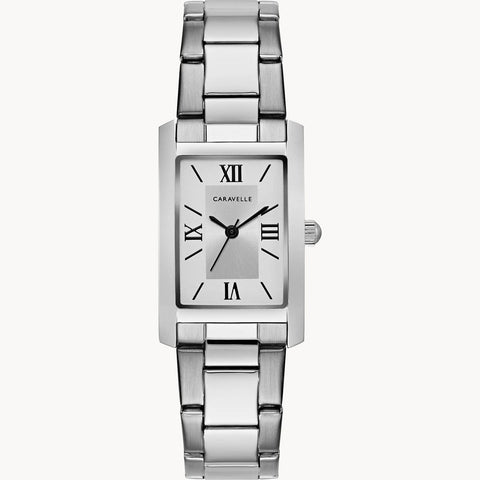 Caravelle Dress Stainless Steel Silver Dial Ladies Tank Watch