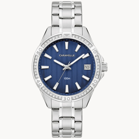 Caravelle Aqualuxx Stainless Steel Crystal Blue Dial Ladies Watch