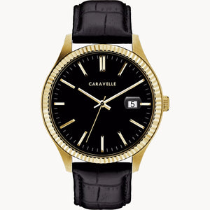 Caravelle Dress Black Dial Black Leather Band Watch
