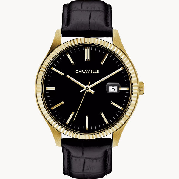 Caravelle Dress Black Dial Black Leather Band Watch