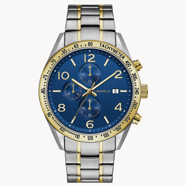 Caravelle Sport Chronograph Two Tone Blue Dial Mens Watch