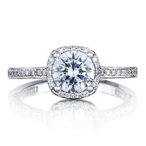 Tacori Sculpted Crescent 18KW Round Halo Diamond Engagement Ring
