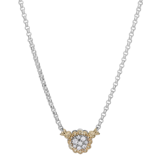 VAHAN 14K Gold and Sterling Silver Simple Elegance Diamond Disc Necklace