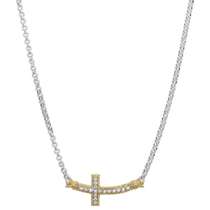 Vahan 14K Yellow Gold, Sterling and Diamond Sideways Cross Necklace