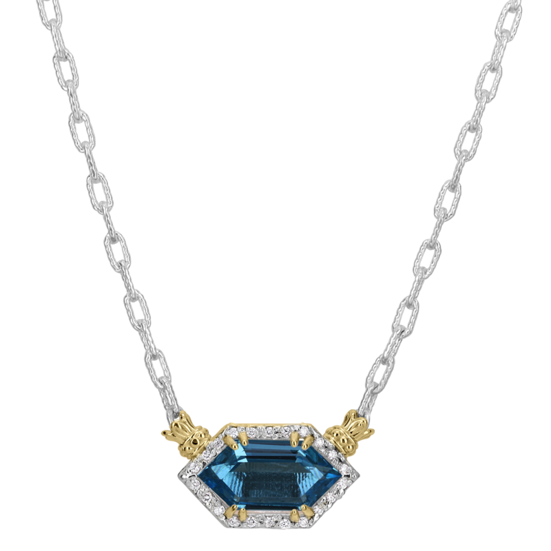 VAHAN 14K Yellow Gold, Sterling Silver, Diamond and London Blue Topaz Necklace