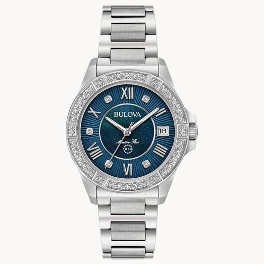 Bulova Marine Star Series L Blue Dial with Diamond Case Stainless Steel Ladies Watch