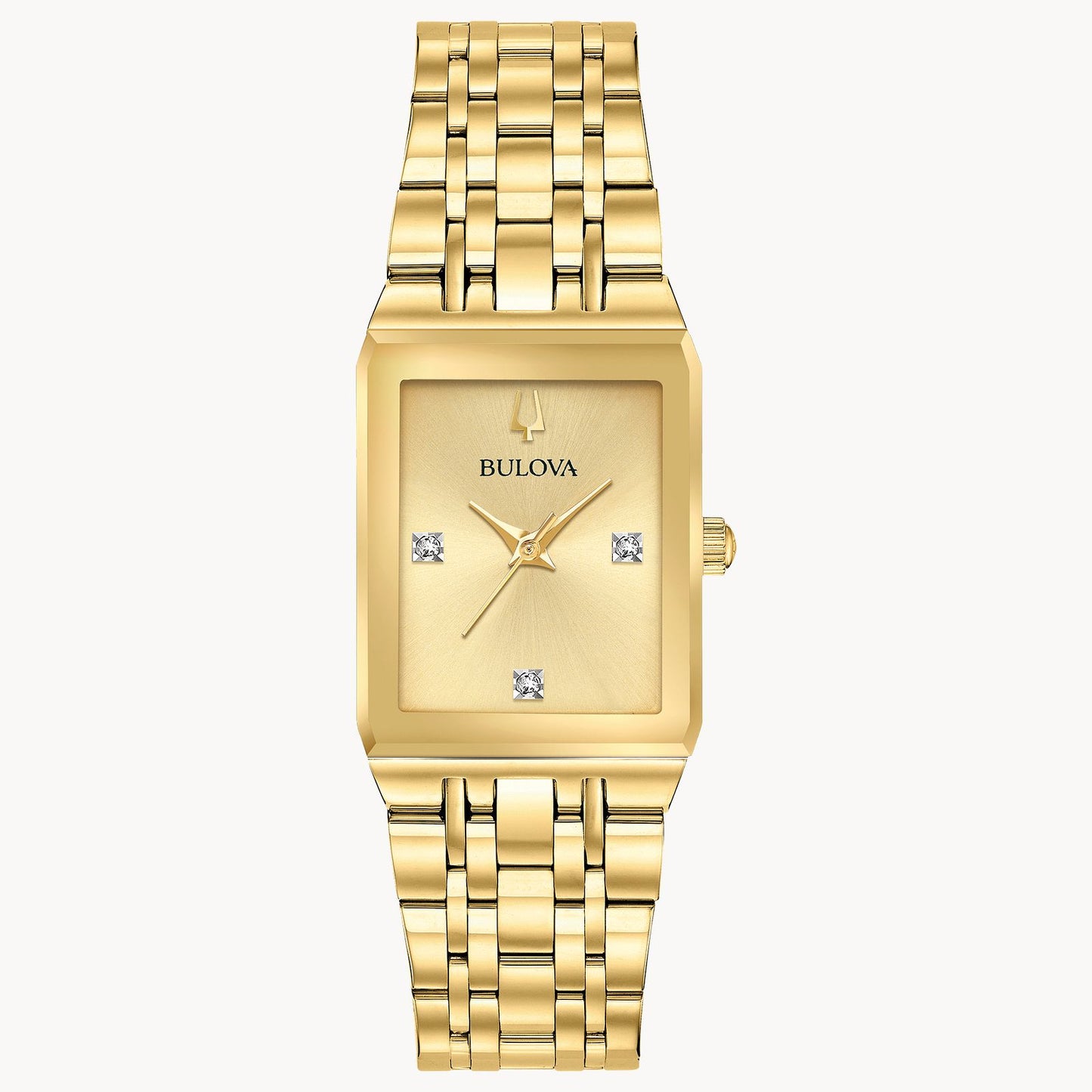 Bulova Quadra Modern Gold Tone Diamond Gold Dial Ladies Tank Watch