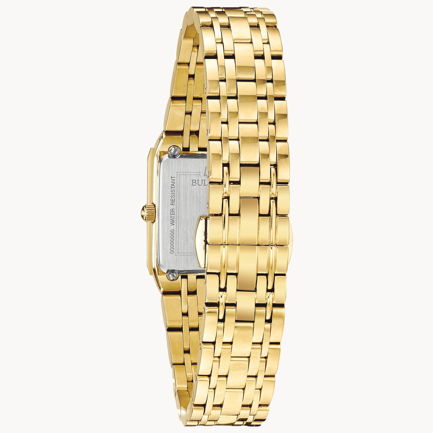 Bulova Quadra Modern Gold Tone Diamond Gold Dial Ladies Tank Watch