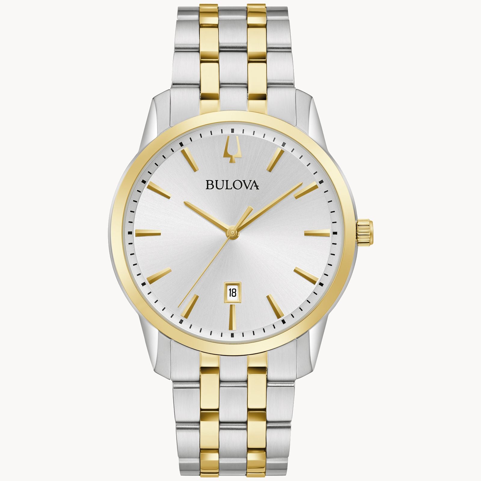 Bulova Sutton Classic Two Tone Silver Dial Gold Marker Mens Watch