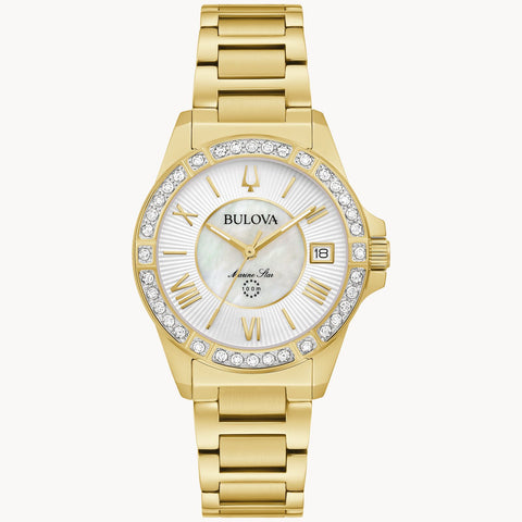 Bulova Marine Star Gold Tone White Dial and Diamond Ladies Watch
