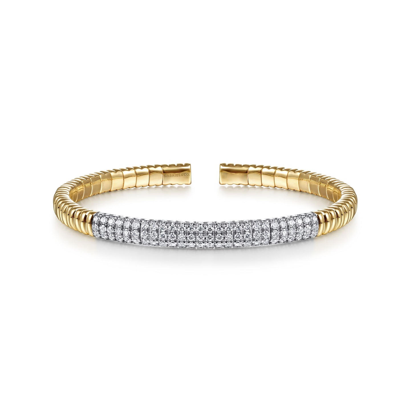 Gabriel & Co., 14K Yellow Gold Cuff Bracelet with Diamond Pavé Station