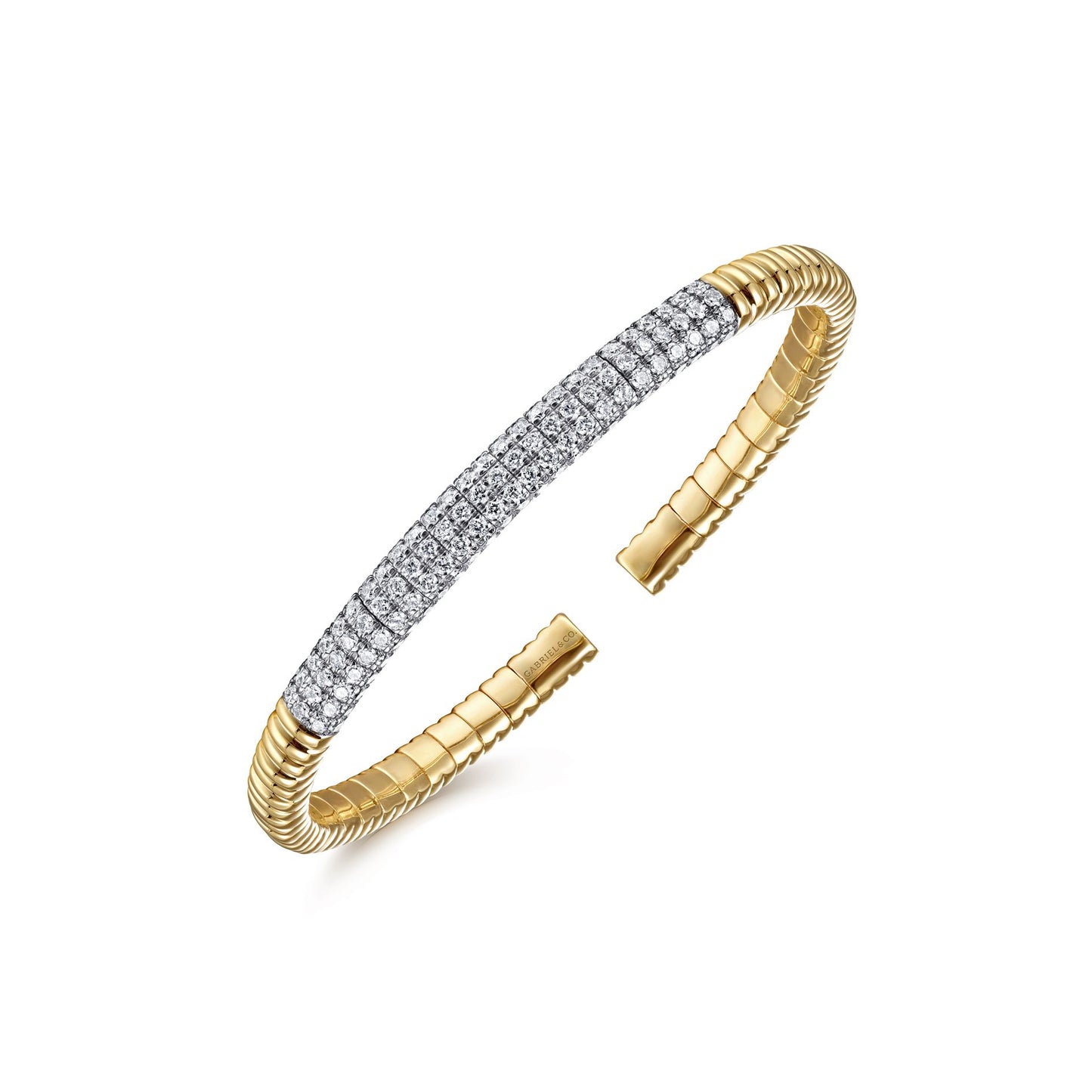 Gabriel & Co., 14K Yellow Gold Cuff Bracelet with Diamond Pavé Station