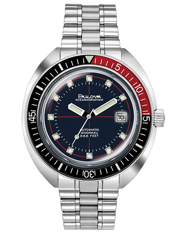 Bulova Oceanographer Stainless Steel Black and Red Dial Mens Watch