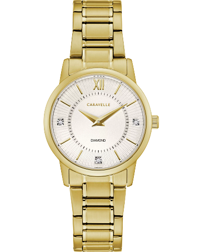 Caravelle Dress Gold-Tone White Dial Crystal Station Women's Watch