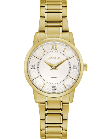 Caravelle Dress Gold-Tone White Dial Crystal Station Women's Watch