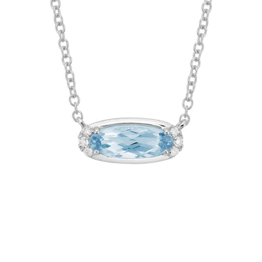 Artistry 14KW Blue Topaz and Diamond Sideways Pendant