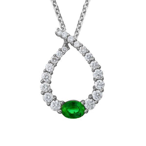Artistry, 14K White Gold Diamond Teardrop Emerald Necklace