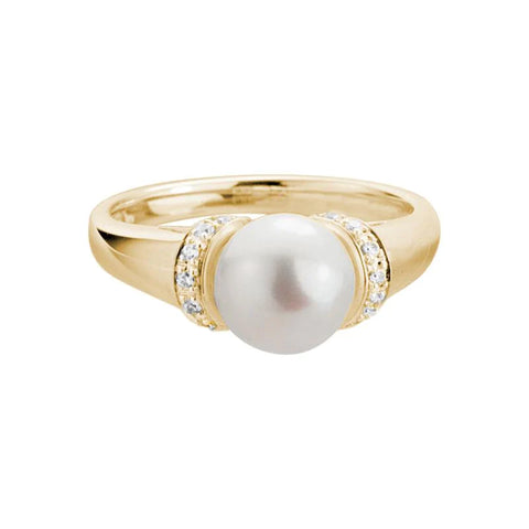 14KY Freshwater Pearl and Diamond Tapered Ring