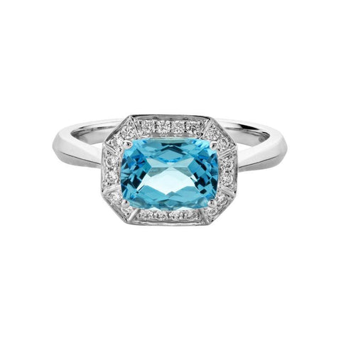 Artistry 14KW Blue Topaz and Diamond Octagon Halo Ring