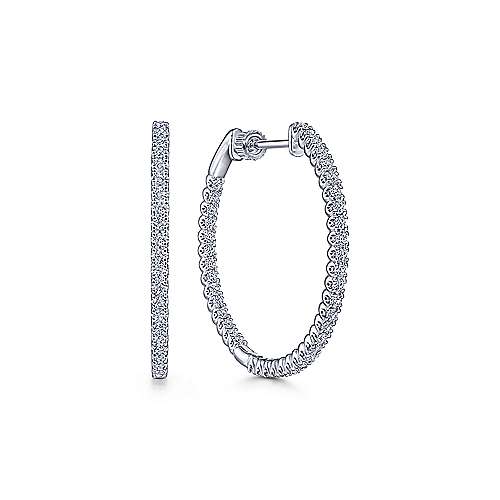 Gabriel & Co., 14K White Gold 30MM Diamond Inside Outside Earrings