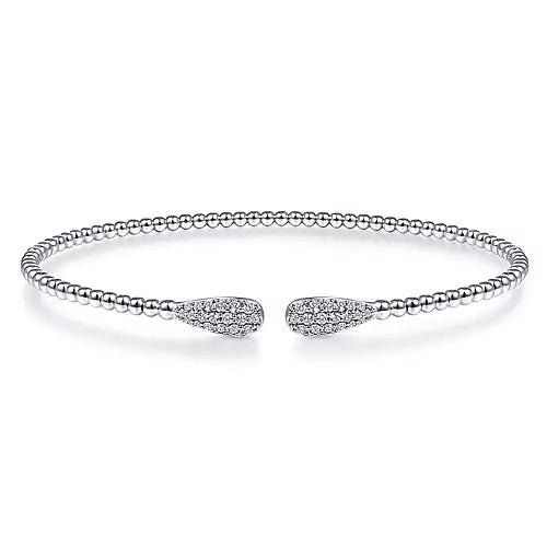 Gabriel & Co 14K White Gold Bujukan Bead Cuff Bracelet with Diamond Pavé Teardrops