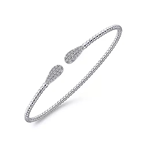 Gabriel & Co 14K White Gold Bujukan Bead Cuff Bracelet with Diamond Pavé Teardrops