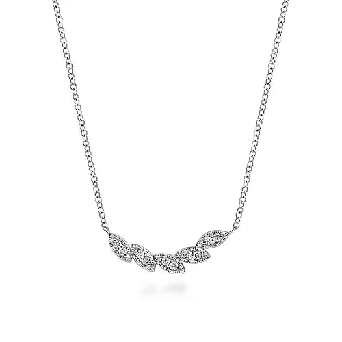 Gabriel & Co. 14KW Diamond Leaf Curved Bar Necklace