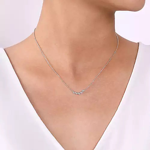 Gabriel & Co. 14KW Diamond Leaf Curved Bar Necklace