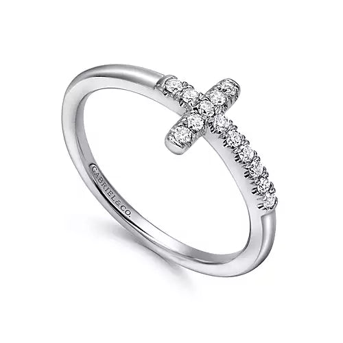Gabriel & Co 14K White Gold Sideways Diamond Cross Ring