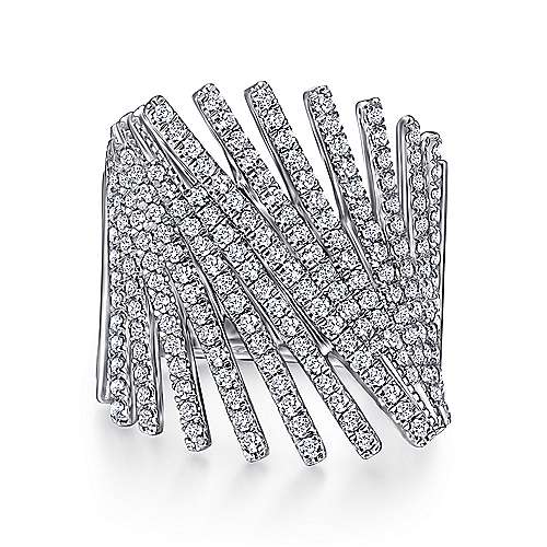 Gabriel & Co., 14K White Gold Tilted Diamond Bars Statement Ring